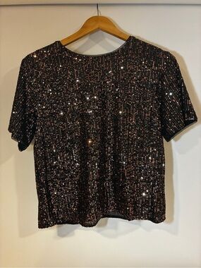 Cat & Jack Black Sequin Short-Sleeve Top